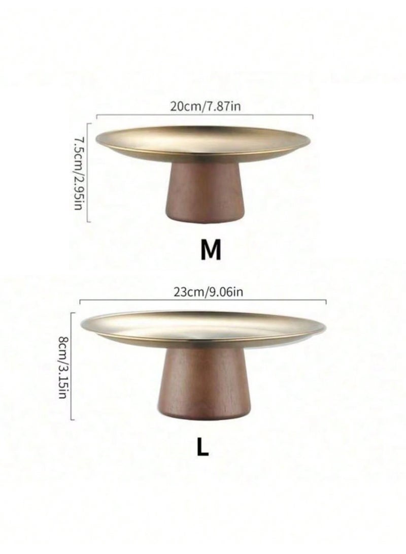 دائرة مربعة طقم حامل فواكه وكيك من قطعتين من الستانلس ستيل مع قاعدة خشبية، صحن تقديم ذهبي فاخر، سهل التركيب مع لاصق تثبيت، مناسب لرمضان والضيافة - Image 4